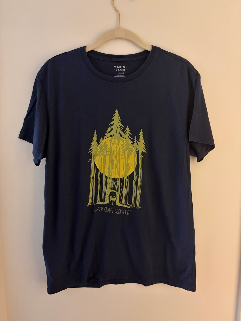 Marine Layer Navy Tee with Yellow Redwood Graphic